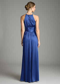 Azazie Bonnie Vestidos de damas de honor Vestido de Azul Real de Satén Elástico de Corte en A con Plisado image5