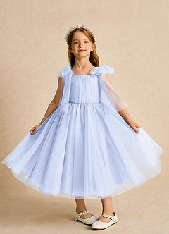 Azazie Dori Robe Demoiselle D'honneur Fillette Robe Trapèze en Tulle Rayé Lavande image6