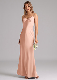 Azazie Suttona Brautjungfernkleider A-Linie Plissee Stretch-Satin Kleid Roségold image4