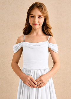 Azazie Shia Junior Formal Flower Girl Dresses White A-Line Off the Shoulder Chiffon Dress image6