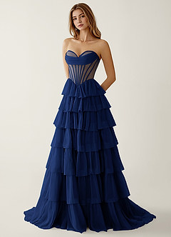 Liliannah Navy Lightweight Chiffon/Hotfix Rhinestone Prom Dress image4