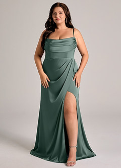 Azazie Johana Brautjungfernkleider Wandelbar Meerjungfrau-Linie Schulterfrei Stretch-Satin Kleid Seemoos image13