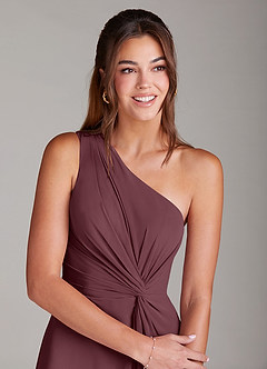 Azazie Brooke Bridesmaid Dresses Sangria A-Line One Shoulder Chiffon Dress image6
