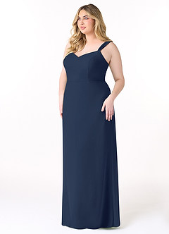 Azazie Denice Bridesmaid Dresses Dark Navy Sheath Pleated Chiffon Dress image11