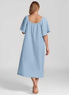 front Vestido pijama de algodón de manga corta con lazo y volantes