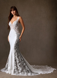 Azazie Estephanie Wedding Dresses Diamond White Cocoa Mermaid Sequins Stretch Crepe Dress image7