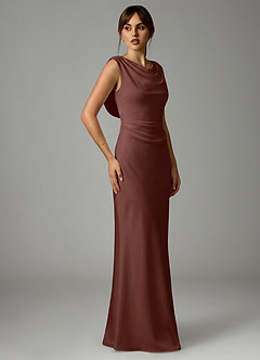 Azazie Kieryn Robes de demoiselle d'honneur Robe Sirène en Satin extensible Plissée Expresso image4