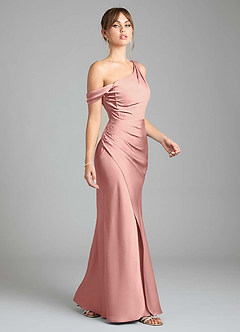 Azazie Madelyn Bridesmaid Dresses Rosette Mermaid One Shoulder Stretch Satin Convertible Dress image5