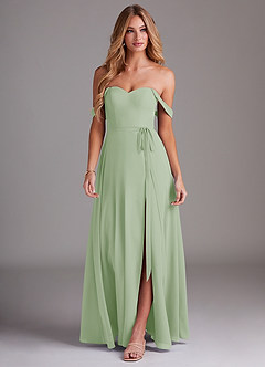 Azazie Aaron Final Sale Dusty Sage A-Line Off the Shoulder Chiffon Convertible Dress image4