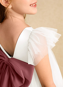 Azazie Munchkin Flower Girl Dresses Ivory Amethyst A-Line Bow Tulle Dress image6