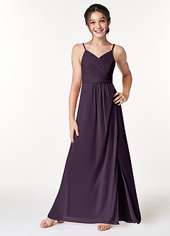 Azazie Luxy Junior Plum Pleated Mesh Dress image3