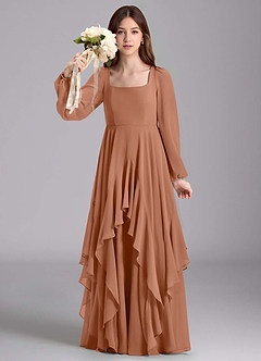 Azazie Clara Junior Abito A-Line in Chiffon Blusa Bronzo image3