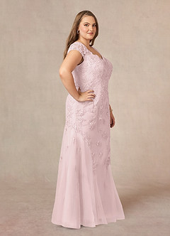 Azazie Marbella Mother of the Bride Dresses Blushing Pink Mermaid Queen Anne Sequins Lace Dress image11