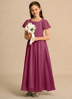 Azazie Joss Flower Girl Dresses Mulberry A-Line with Sleeves Chiffon Dress image12
