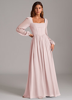 Azazie Hattie Bridesmaid Dresses Blushing Pink A-Line Corset Chiffon Dress image3