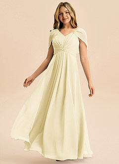 Azazie Emma Junior Robe Trapèze en Mousseline de soie Plissée Sorbet Citron image4