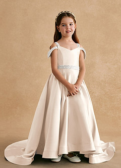 Azazie Jodi Flower Girl Dresses White Alabaster A-Line Matte Satin Dress image4