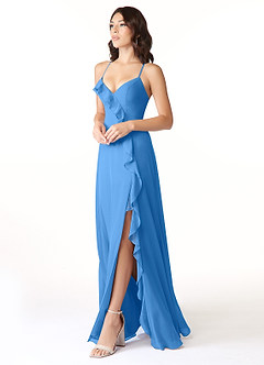 Azazie Tarni Bridesmaid Dresses Blue Jay A-Line Chiffon Dress image3
