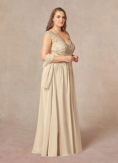 Azazie Amethyst Mother of the Bride Dresses Champagne A-Line V-Neck Sequins Chiffon Dress image11