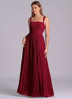 Azazie Mina Brautjungfernkleider A-Linie Plissee Chiffon Kleid Burgunderrot image1