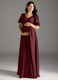 Azazie Verna Maternity Bridesmaid Dresses A-Line Ruched Stretch Satin Floor-Length Dress image3