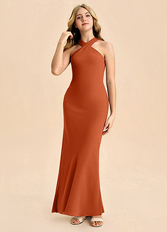 Azazie Doretta Junior Vestido de Naranja Quemada de Gasa de Corte Recto con Plisado image3