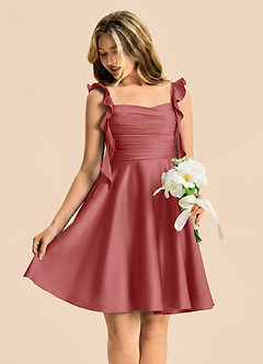 Azazie Kira Junior Robe Trapèze en Satin extensible Rayé Antique Rose image4