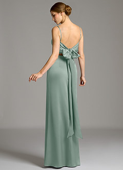 Azazie Adriane Abiti da Damigella Abito Tubino in Raso Elasticizzato Fiocco Salvia Argentata image5