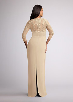 Azazie Joan Mother of the Bride Dresses Champagne Sheath V-Neck Lace Chiffon Dress image4