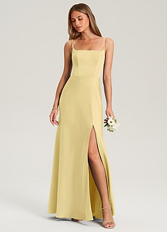 Azazie Lidia Robes de demoiselle d'honneur Robe Sirène en Satin extensible Fente Latérale Sorbet Citron image1