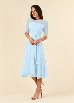 Azazie Naomi Mother of the Bride Dresses Sky Blue A-Line Boatneck Pleated Chiffon Dress image3