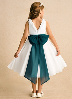 Azazie Dani Flower Girl Dresses Ivory Pine A-Line Bow Chiffon Dress image2