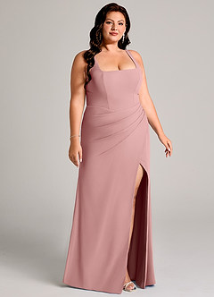 Azazie Mero At-home Try On Dresses Black Sheath Pleated Chiffon Dress image13