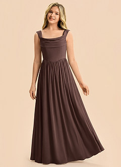Azazie Novi Junior Ganache A-Line Pleated Stretch Satin Dress image3