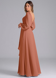 Azazie Liah Bridesmaid Dresses MAI TAI A-Line Long Sleeve Chiffon Dress image2