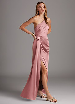 Azazie Mika Bridesmaid Dresses Dusty Rose Sheath One Shoulder Stretch Satin Dress image4