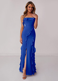 Barbie ♥ Azazie Bridesmaid Dresses Royal Blue Sheath Bow Chiffon Dress image1