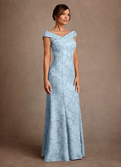 Azazie Aberdeen Mother of the Bride Dresses Sky Blue Sheath Pleated Floral Burnout Dress image3