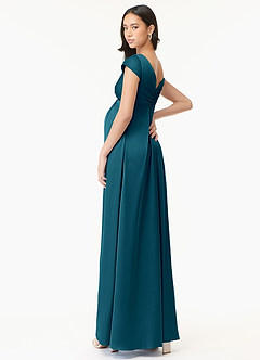 Azazie Allessia Maternity Bridesmaid Dresses A-Line Pleated Stretch Satin Floor-Length Dress image4