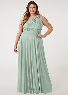 Azazie Charlize Bridesmaid Dresses Agave A-Line One Shoulder Mesh Dress image6