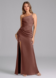 Azazie Eren At-home Try On Dresses Black Mermaid One Shoulder Stretch Satin Dress image1