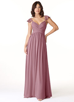 Azazie Lissa Bridesmaid Dresses Vintage Mauve A-Line Lace Chiffon Dress image1