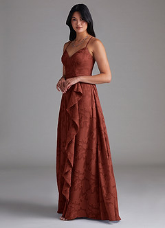 Azazie Naeem Bridesmaid Dresses Terracotta A-Line Floral Burnout Dress image2