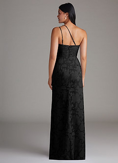 Azazie Eren Bridesmaid Dresses Black Sheath One Shoulder Floral Burnout Dress image2