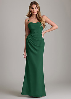 Azazie Mai Vestidos de damas de honor Vestido de Verde Oscuro de Gasa de Corte Recto con Plisado image1