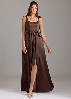 Azazie Elliott Final Sale Ganache A-Line with Pockets Stretch Satin Dress image5