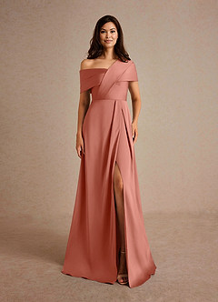Azazie Milton Mère de la mariée Robes Robe Trapèze en Satin extensible Plissée Rose Saumon image7
