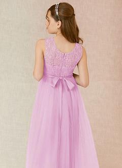 Azazie Georgette Junior Candy Pink A-Line Lace Tulle Dress image7