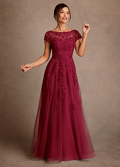Azazie Jalinda Mother of the Bride Dresses Burgundy A-Line Lace Chiffon Dress image3