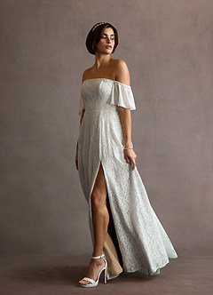 Azazie Cambri Diamond White Nude A-Line Off the Shoulder Lace